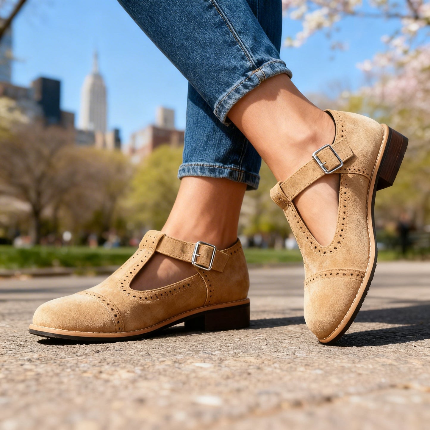 Damen Loafer aus strukturiertem Leder mit verstellbarem Riemen Jully
