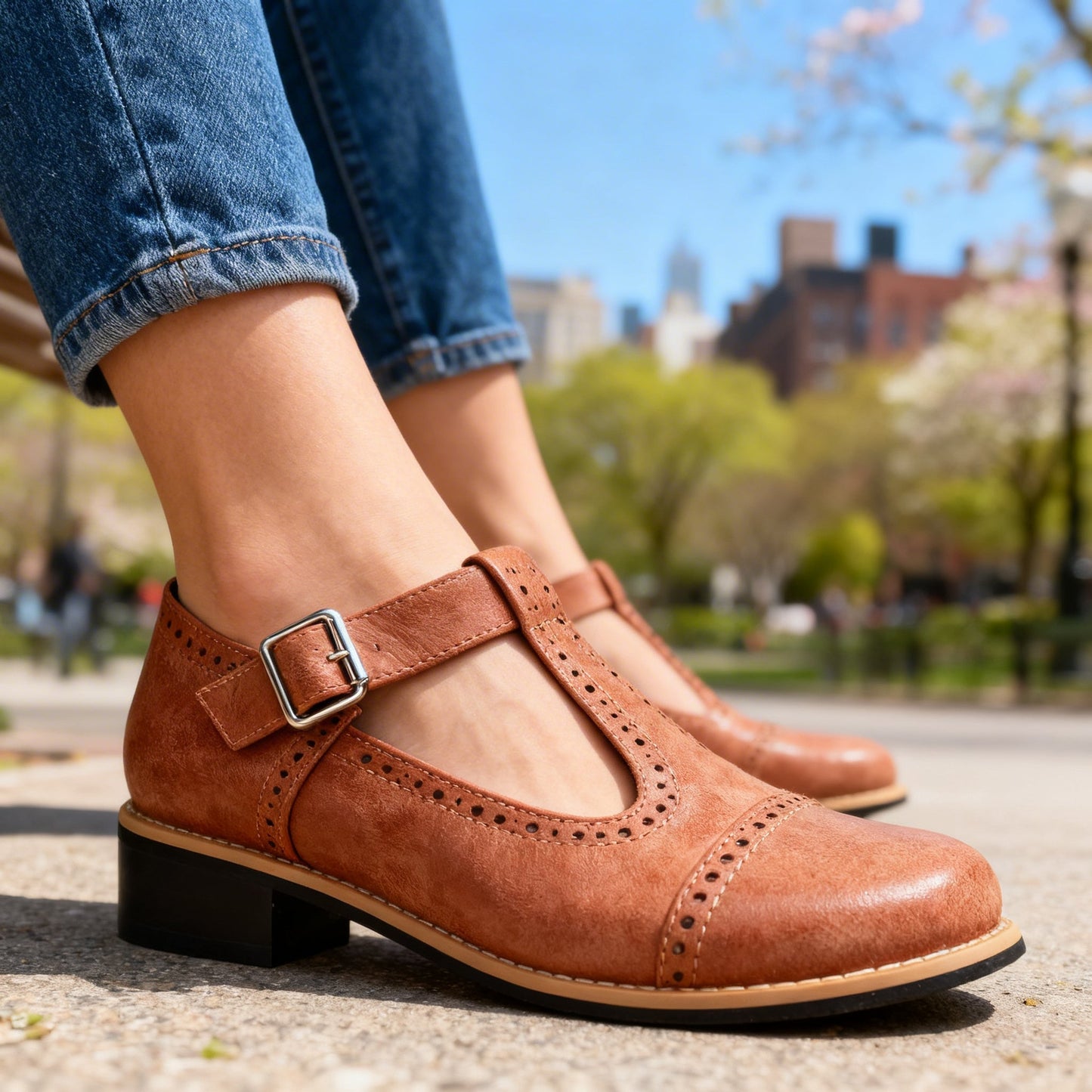 Damen Loafer aus strukturiertem Leder mit verstellbarem Riemen Jully