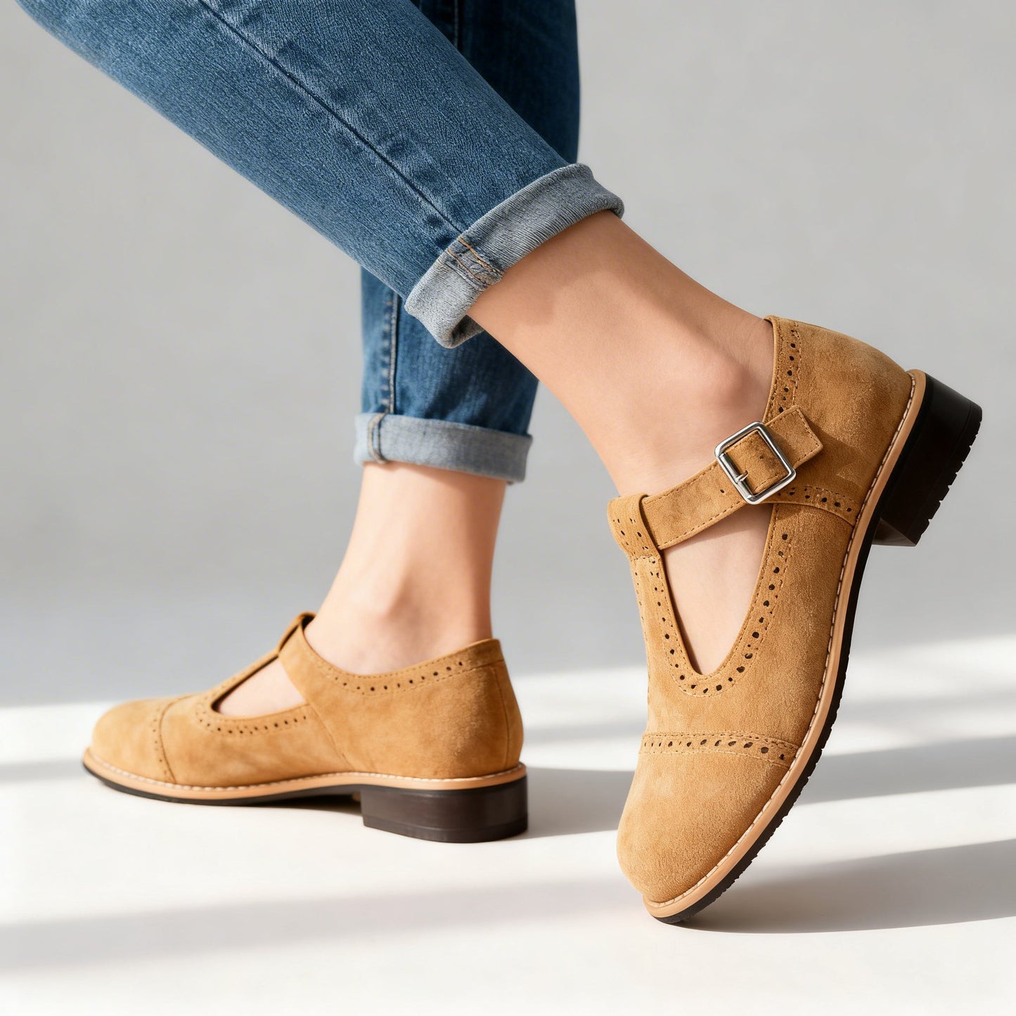 Damen Loafer aus strukturiertem Leder mit verstellbarem Riemen Jully