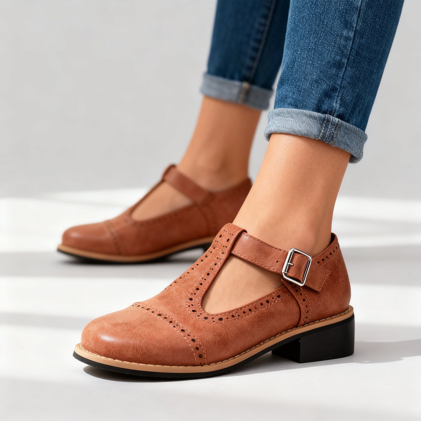 Damen Loafer aus strukturiertem Leder mit verstellbarem Riemen Jully