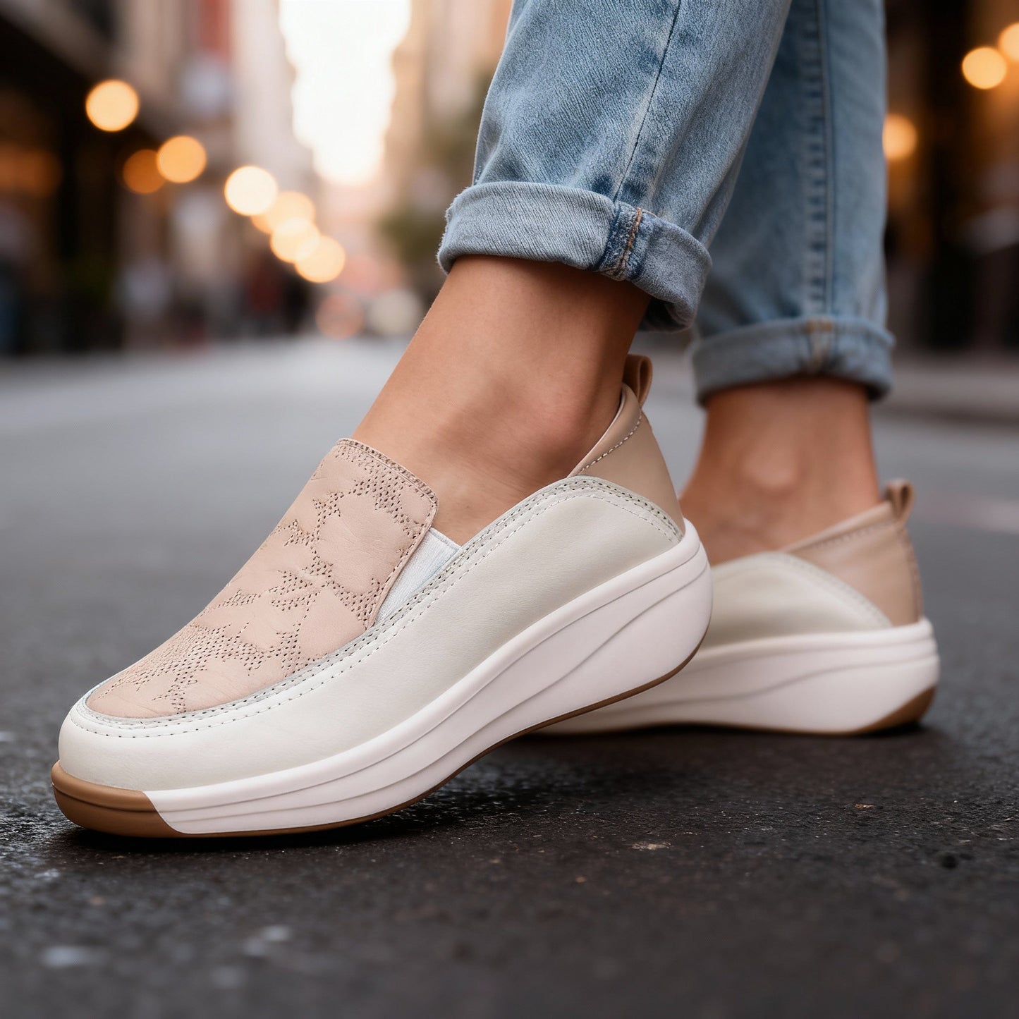 Damen Loafer aus veganem Leder mit Blumenprägung Jully