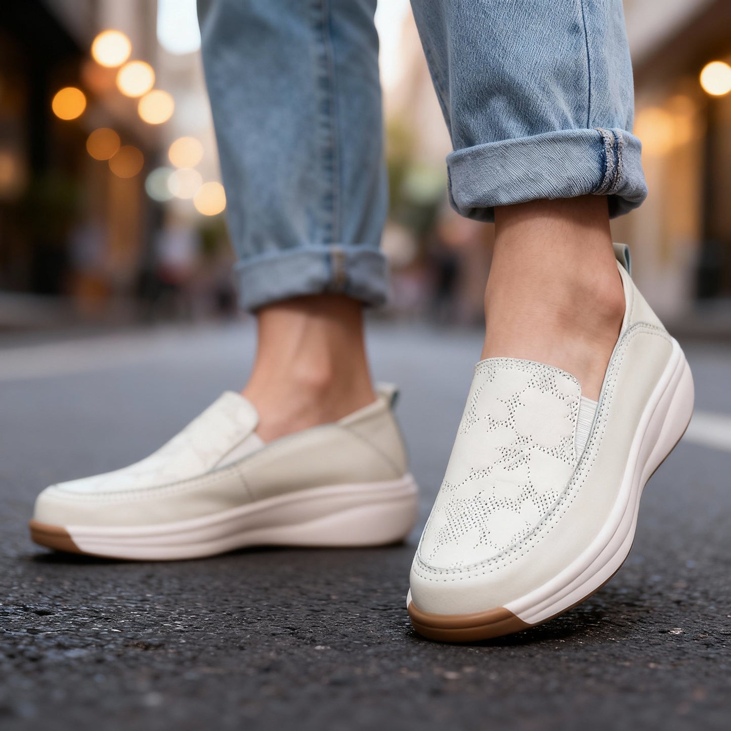 Damen Loafer aus veganem Leder mit Blumenprägung Jully