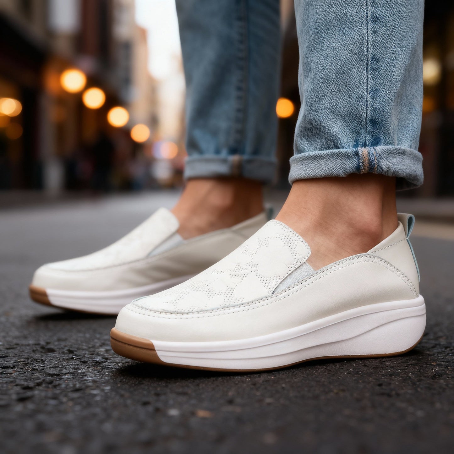 Damen Loafer aus veganem Leder mit Blumenprägung Jully