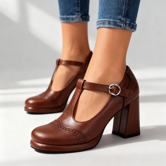 Damen Loafer mit Absatz und Schnallenriemen Jully