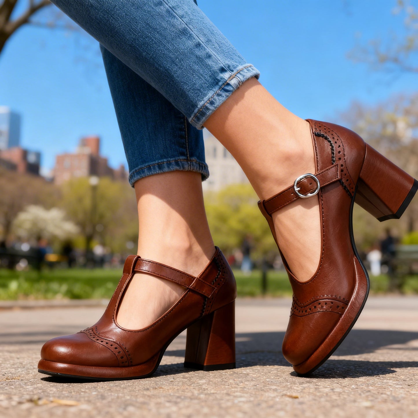 Damen Loafer mit Absatz und Schnallenriemen Jully