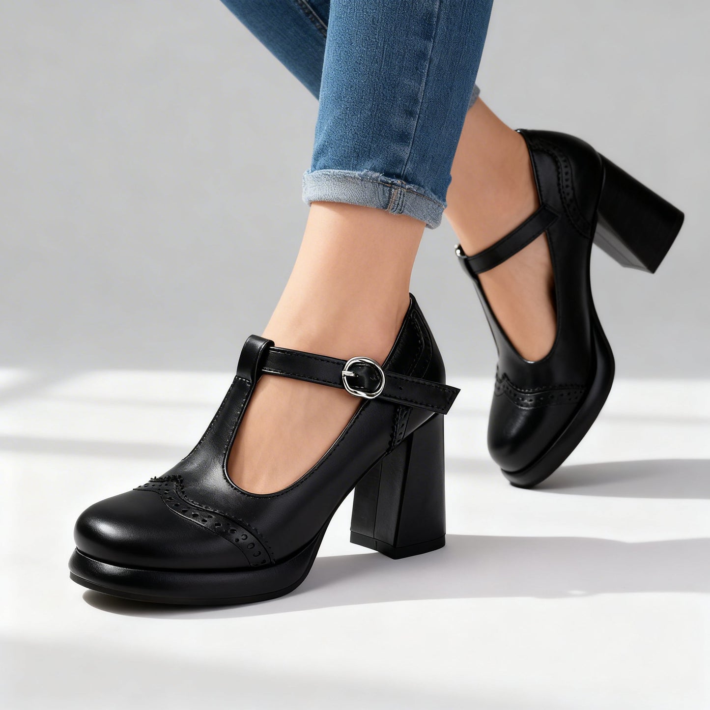 Damen Loafer mit Absatz und Schnallenriemen Jully