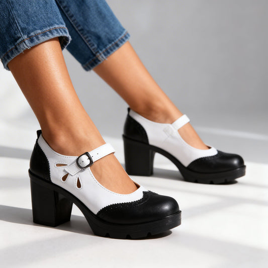 Damen Loafer mit Absatz und schmalem Schnallenriemen Jully