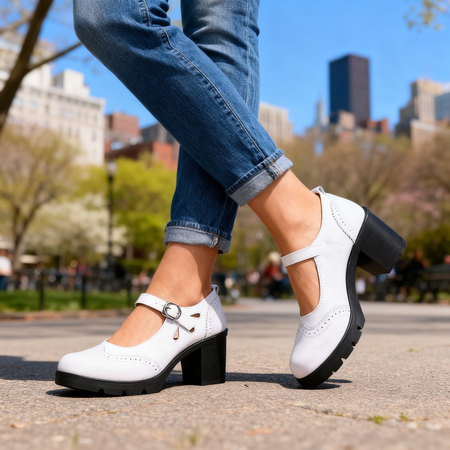 Damen Loafer mit Absatz und schmalem Schnallenriemen Jully