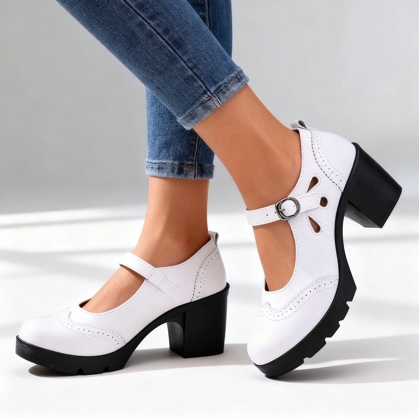 Damen Loafer mit Absatz und schmalem Schnallenriemen Jully