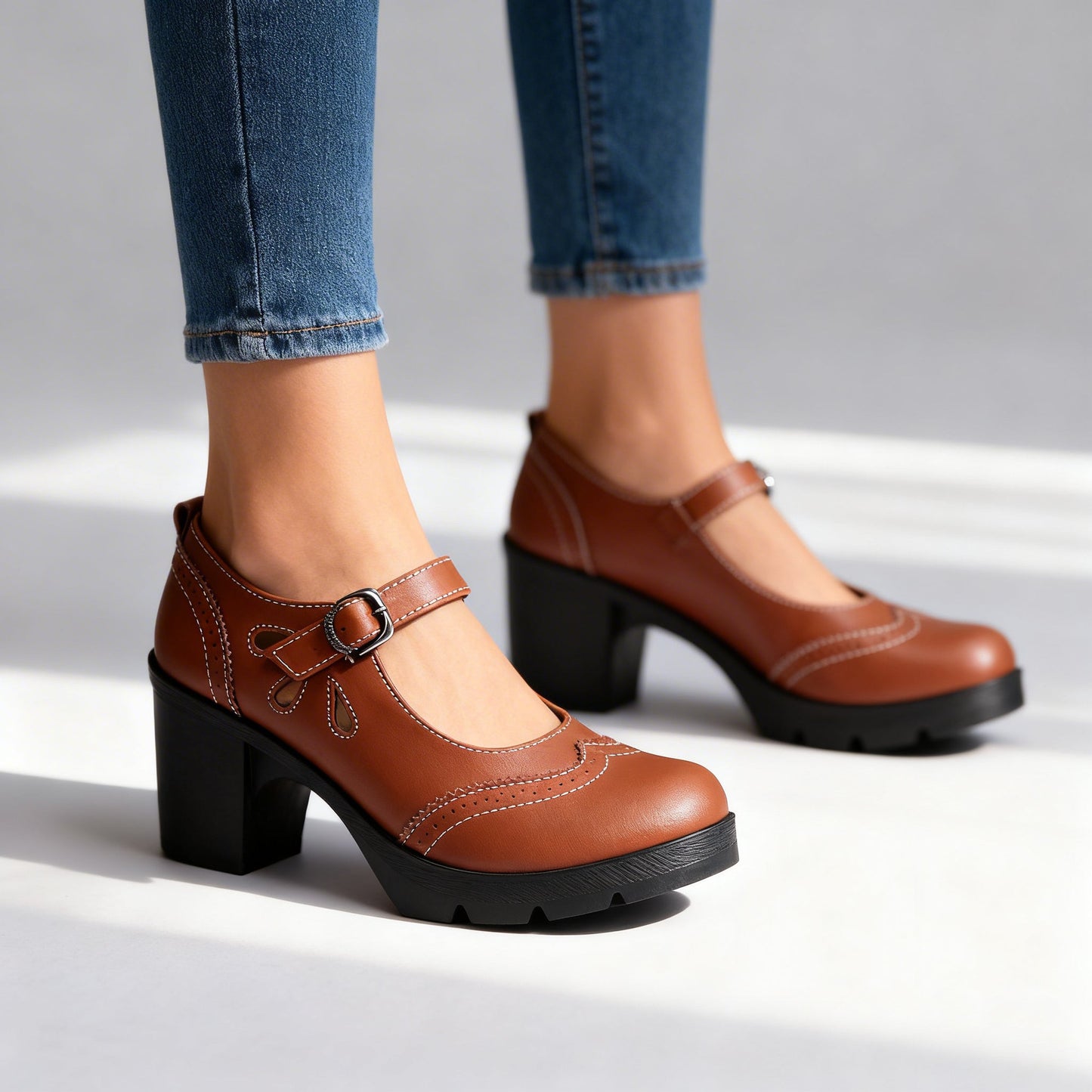 Damen Loafer mit Absatz und schmalem Schnallenriemen Jully