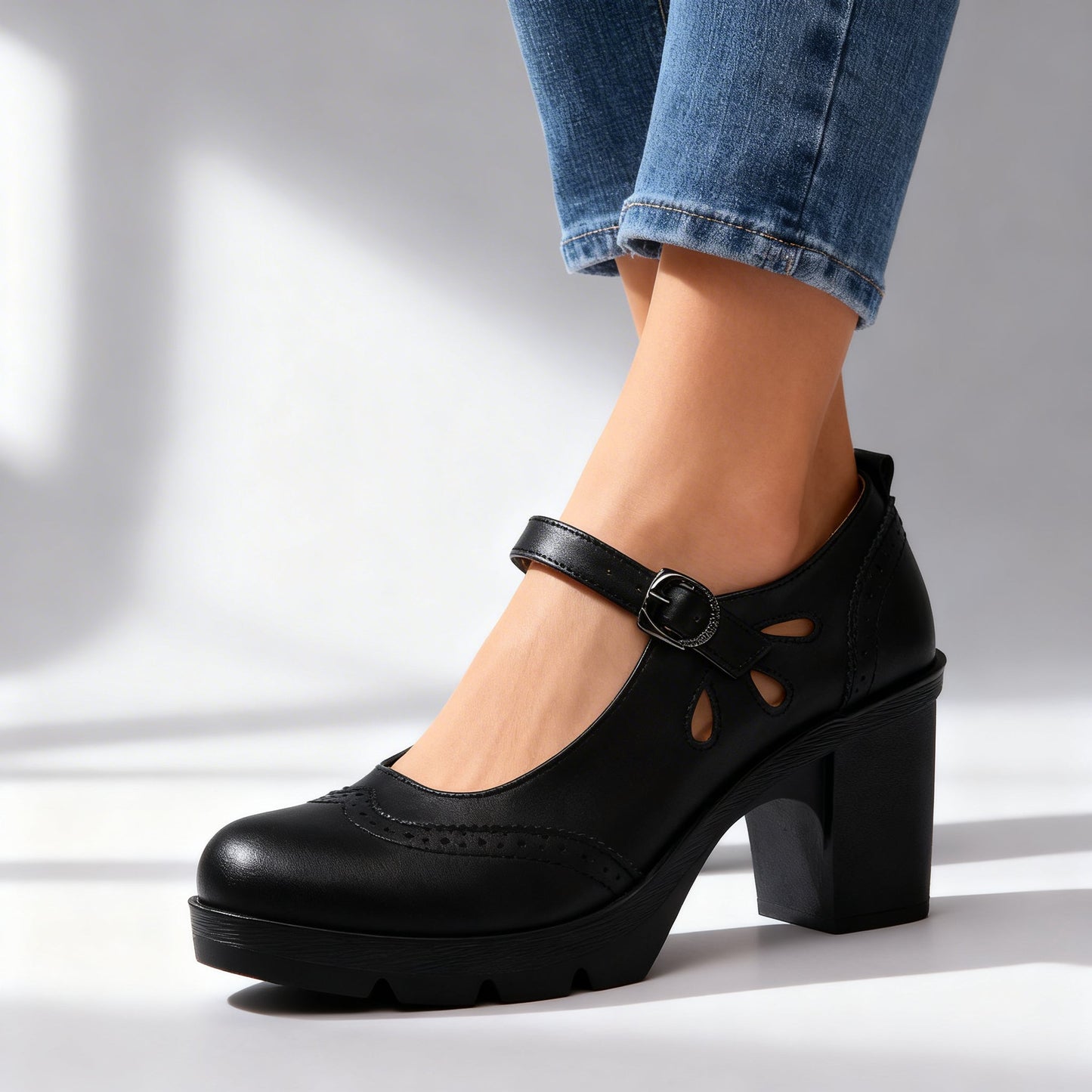 Damen Loafer mit Absatz und schmalem Schnallenriemen Jully