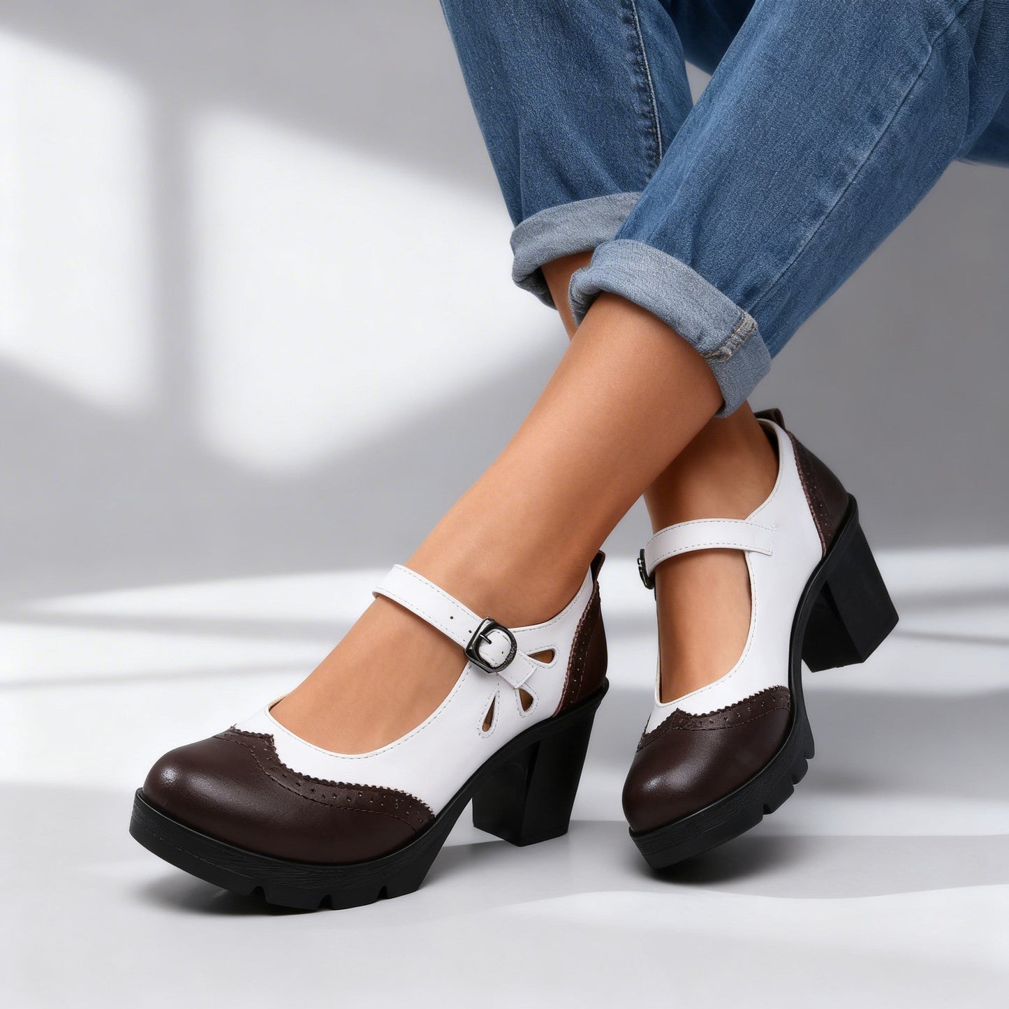 Damen Loafer mit Absatz und schmalem Schnallenriemen Jully