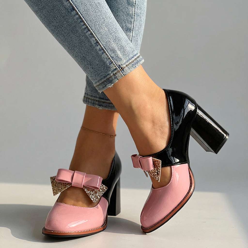 Damen Loafer mit Blockabsatz aus Leder in Schwarz Jully