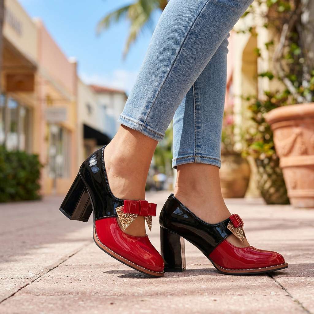 Damen Loafer mit Blockabsatz aus Leder in Schwarz Jully