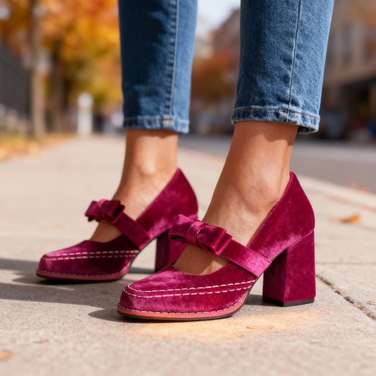 Damen Loafer mit Blockabsatz aus Samt Jully