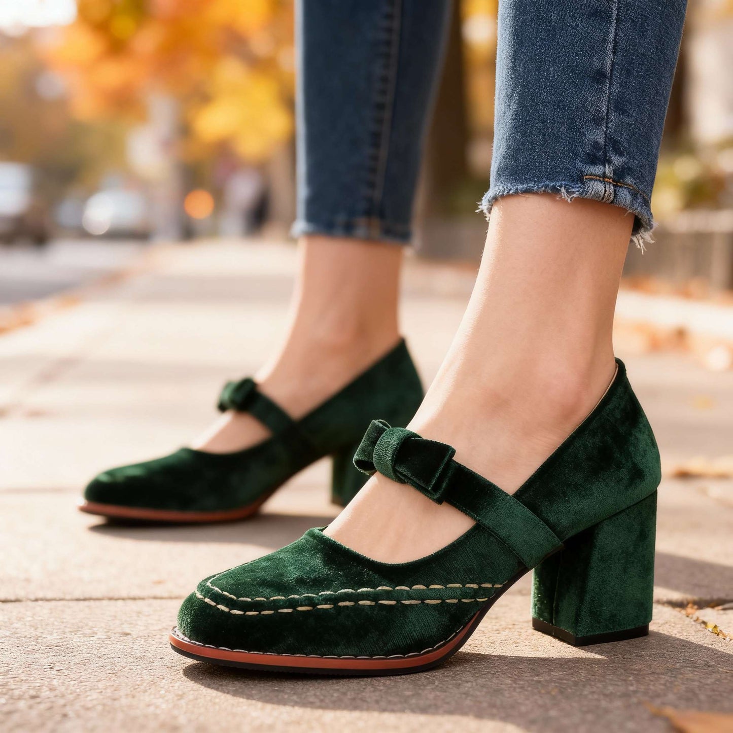 Damen Loafer mit Blockabsatz aus Samt Jully