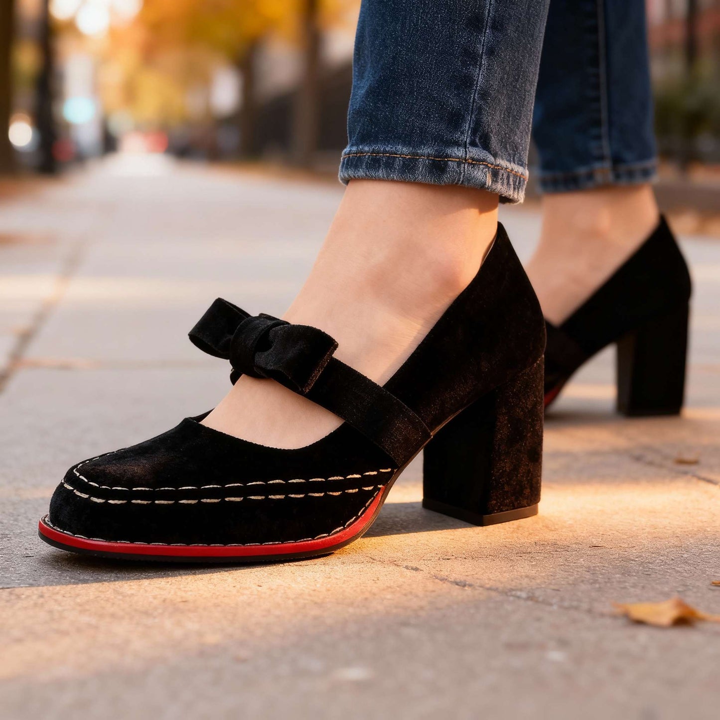 Damen Loafer mit Blockabsatz aus Samt Jully