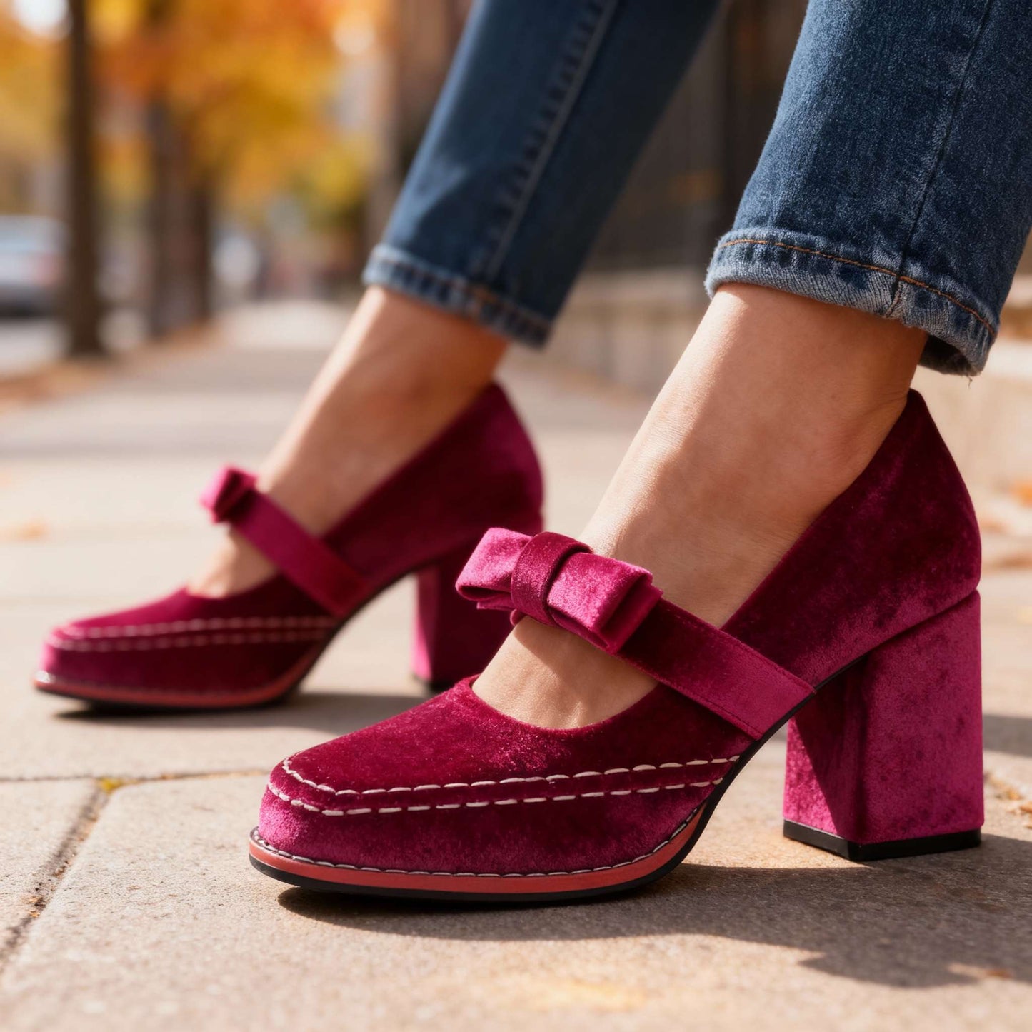 Damen Loafer mit Blockabsatz aus Samt Jully
