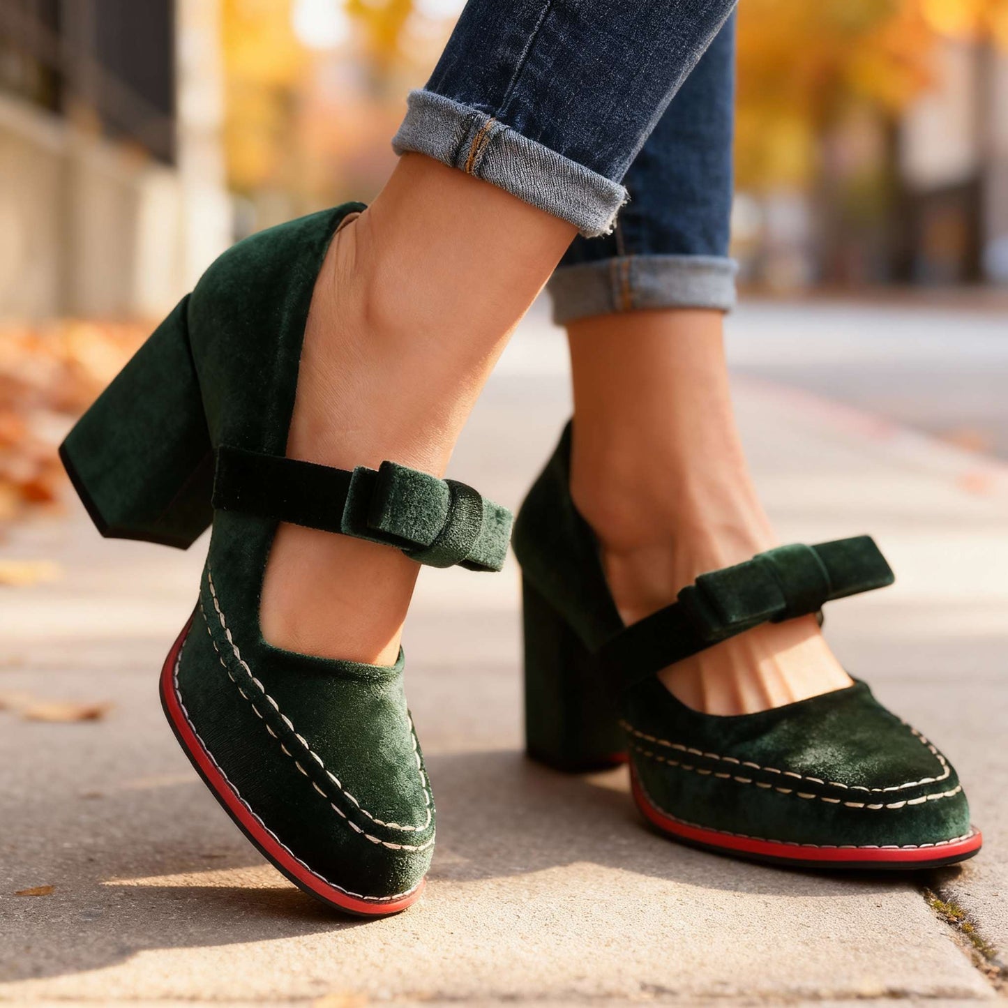 Damen Loafer mit Blockabsatz aus Samt Jully