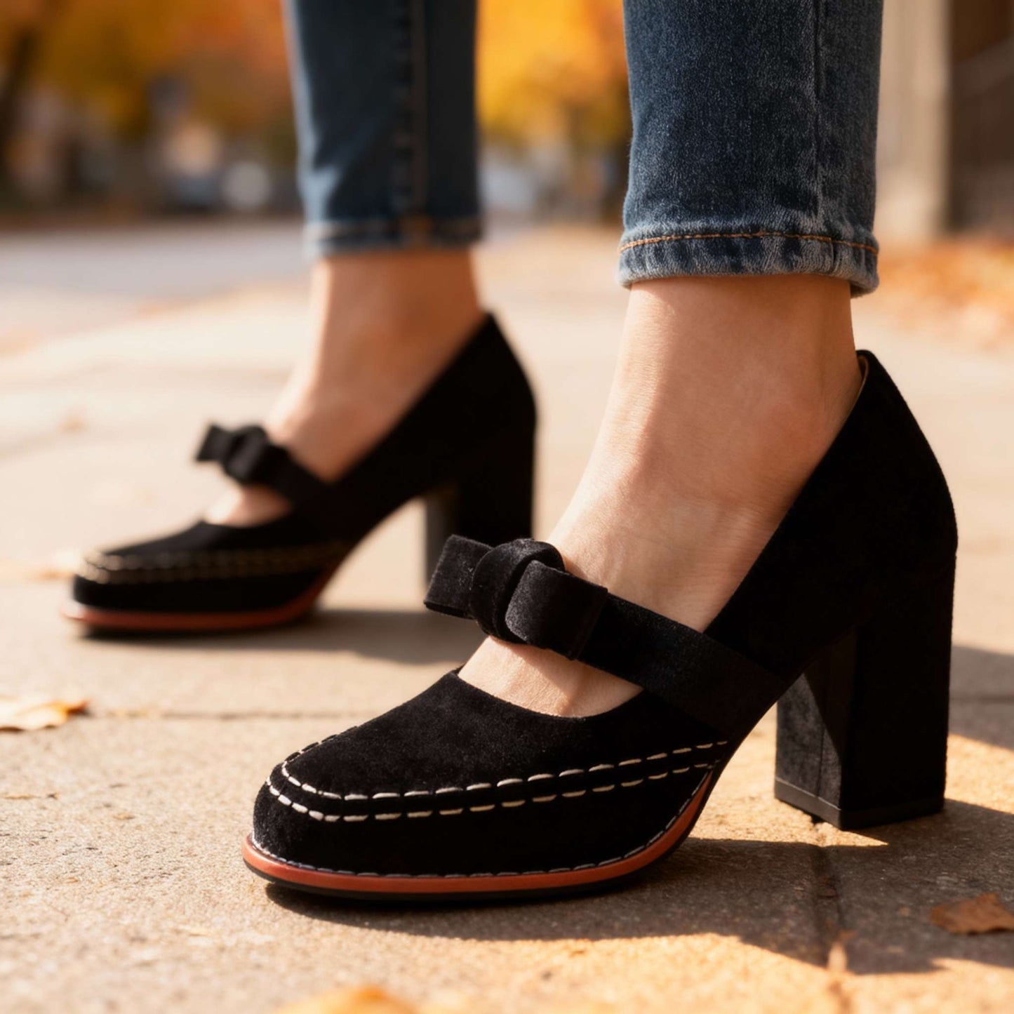 Damen Loafer mit Blockabsatz aus Samt Jully