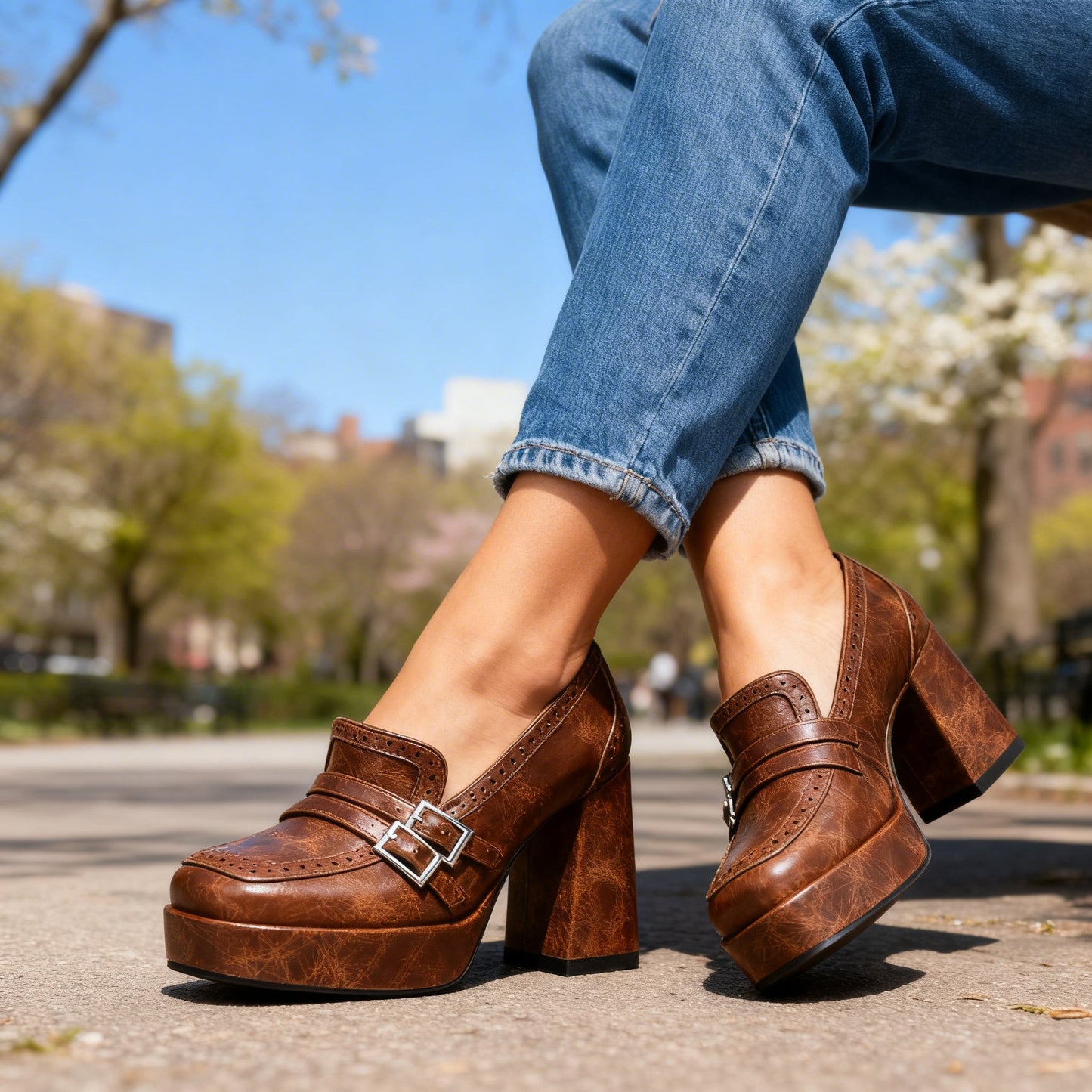 Damen Loafer mit Brogue-Perforation und Blockabsatz Jully