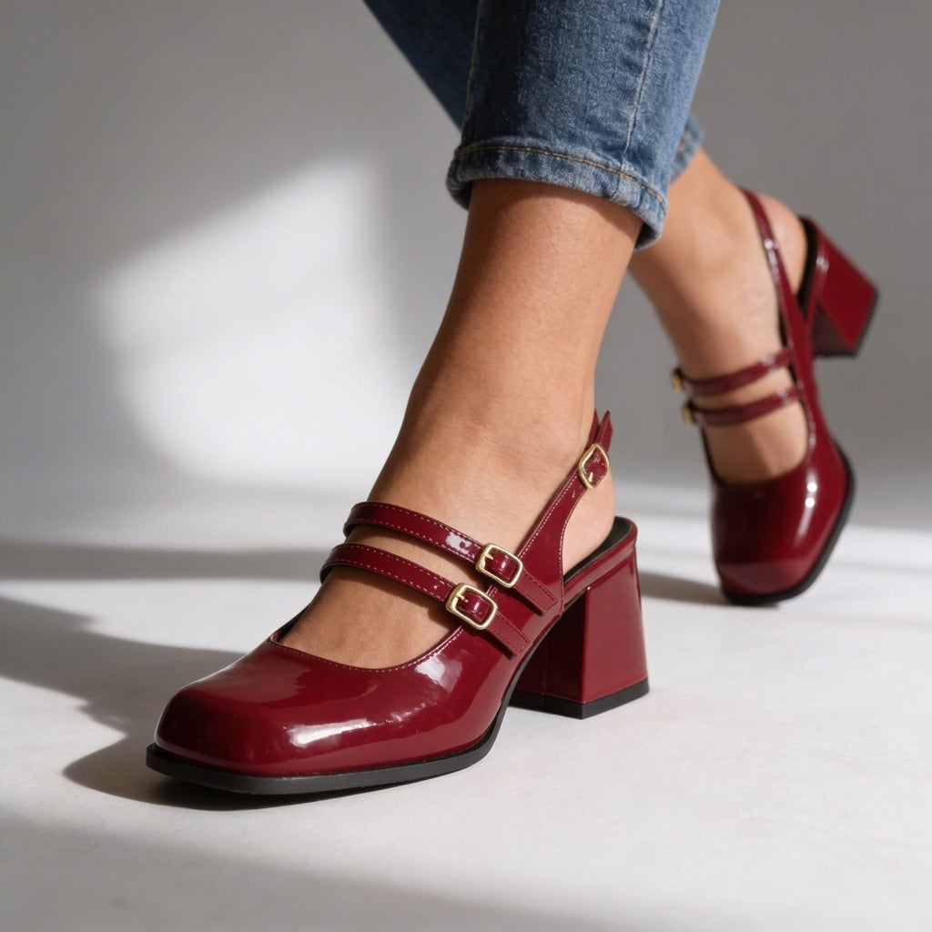 Damen Loafer mit Doppelriemen aus Lackleder Jully