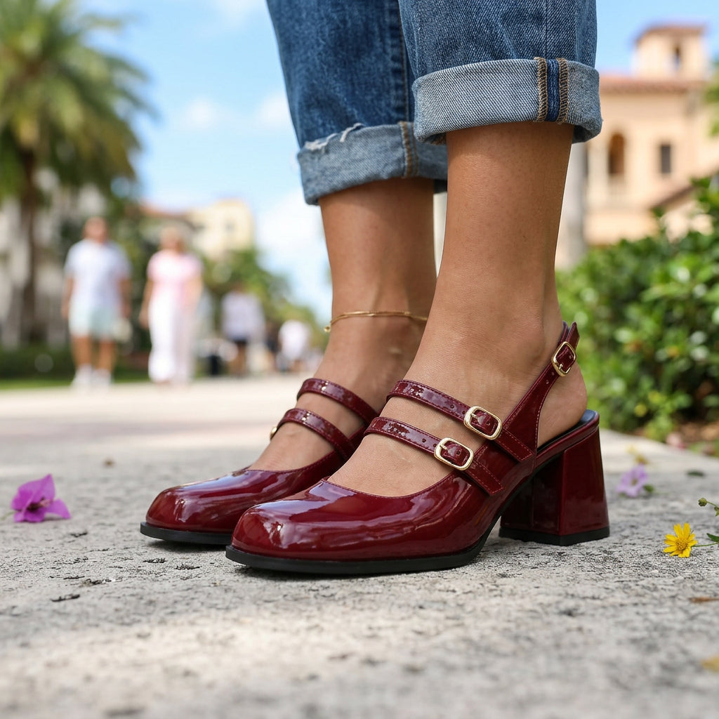 Damen Loafer mit Doppelriemen aus Lackleder Jully