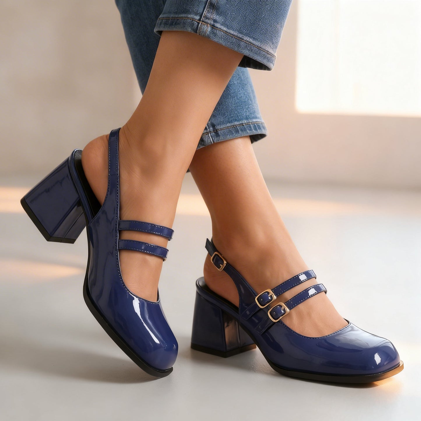 Damen Loafer mit Doppelriemen aus Lackleder Jully