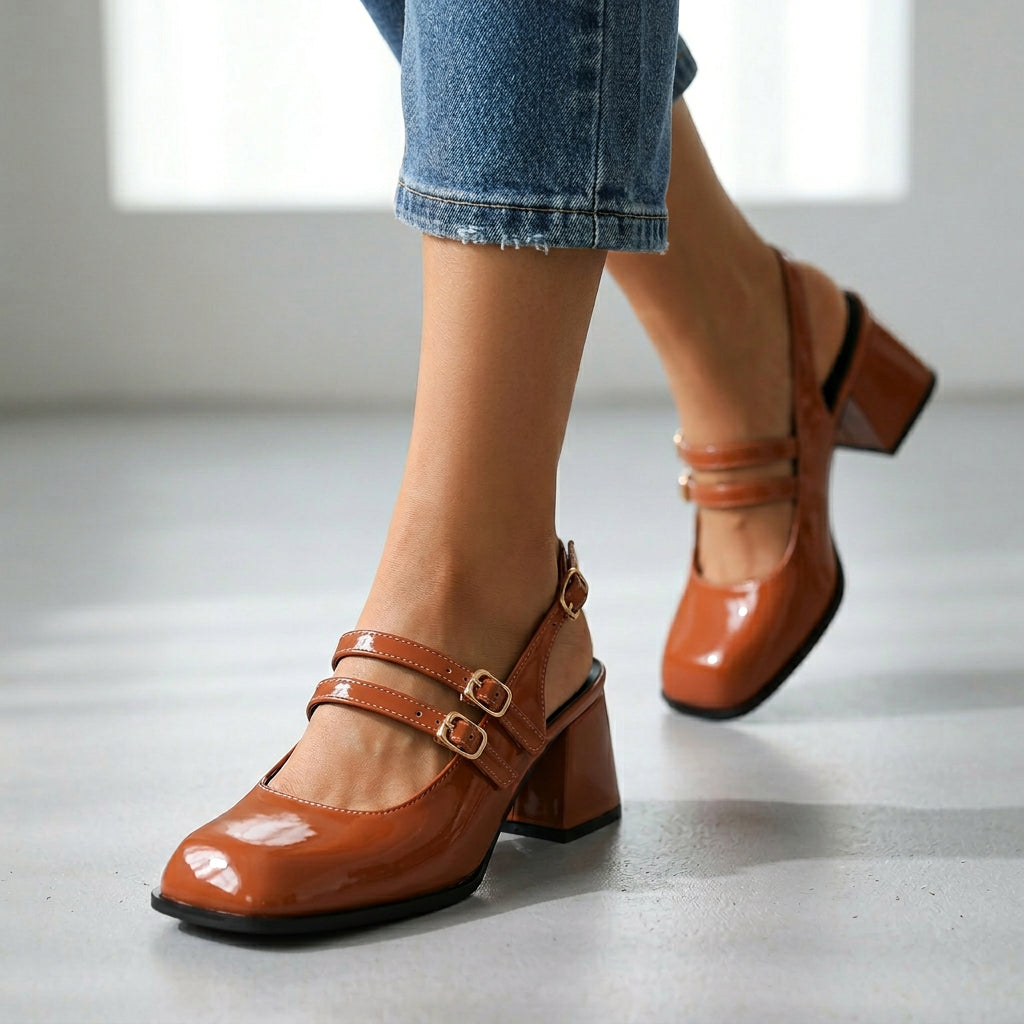 Damen Loafer mit Doppelriemen aus Lackleder Jully