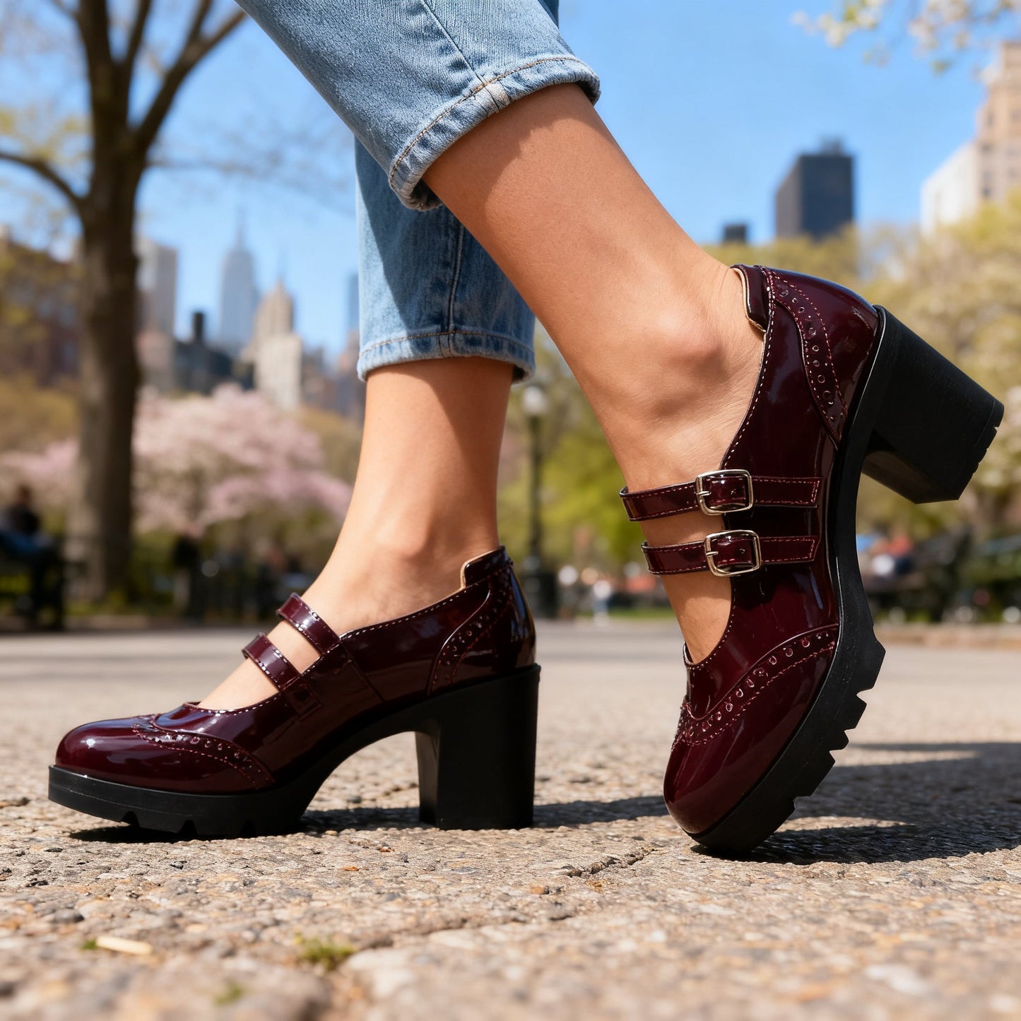 Damen Loafer mit Doppelschnallenriemen und Absatz Jully