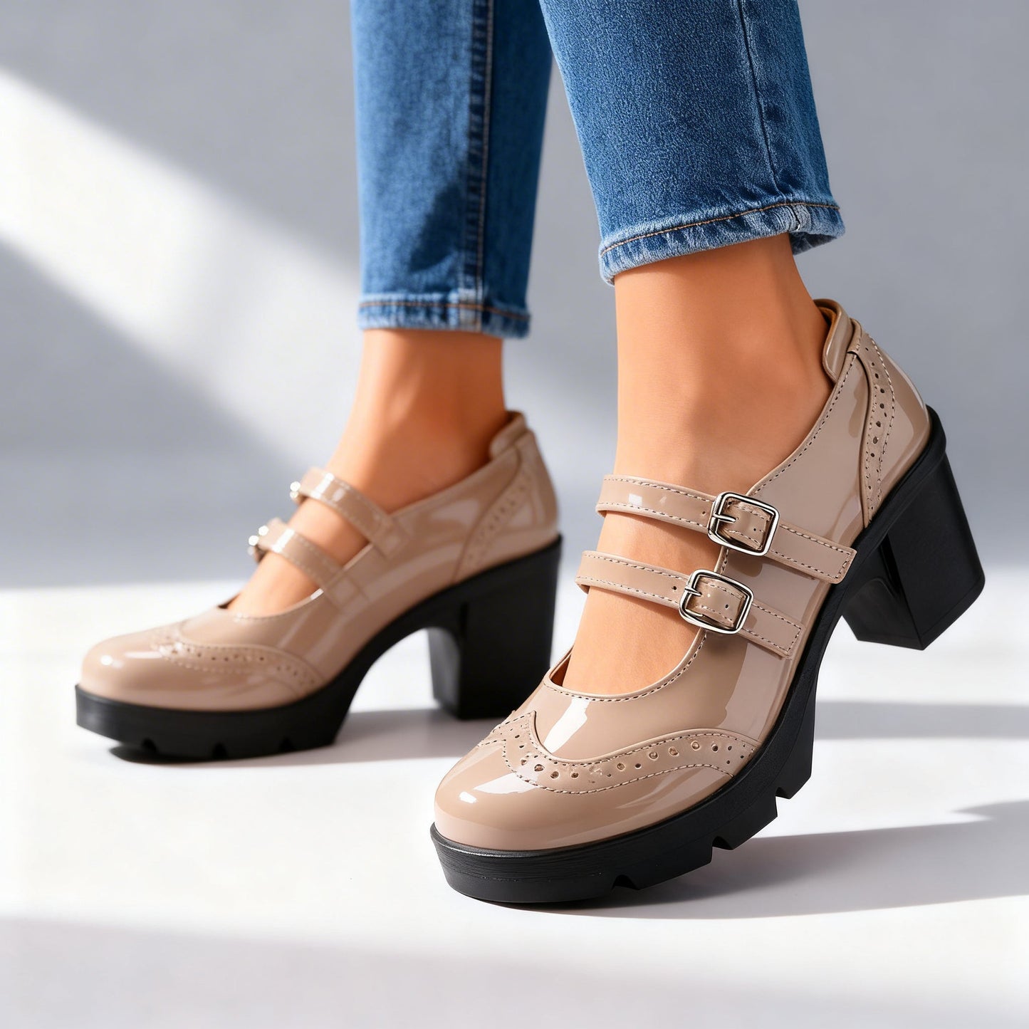 Damen Loafer mit Doppeltem Schnallenriemen Jully