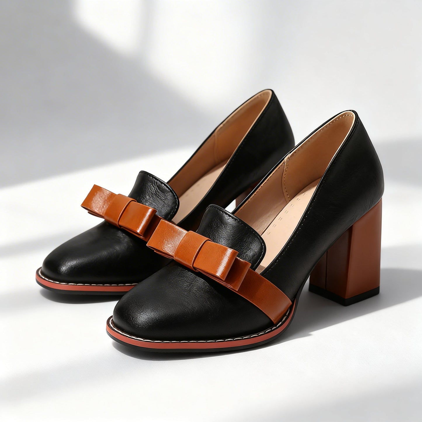 Damen Loafer mit Schleifenriemen und Blockabsatz Jully