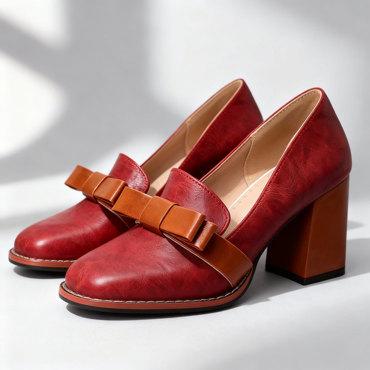 Damen Loafer mit Schleifenriemen und Blockabsatz Jully
