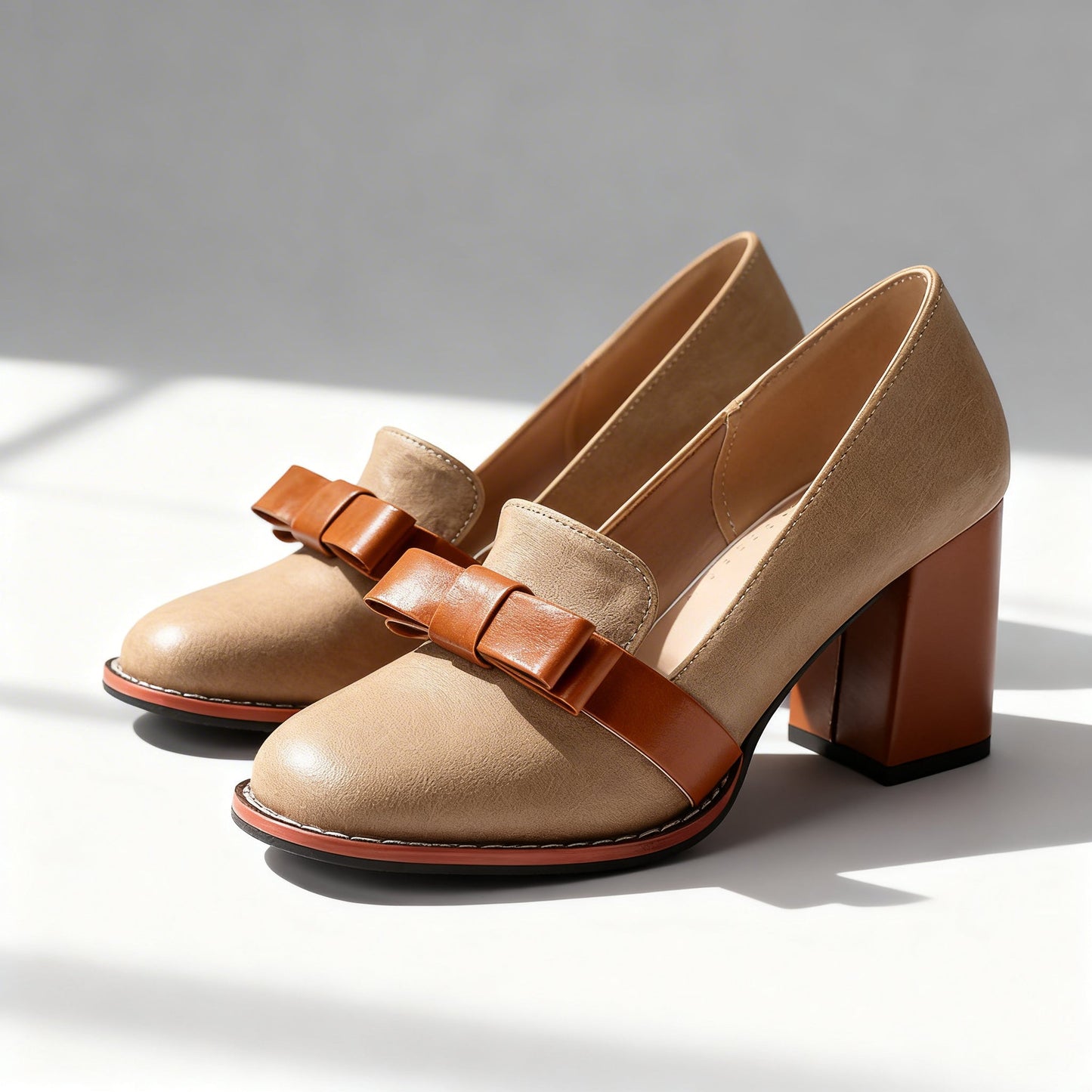 Damen Loafer mit Schleifenriemen und Blockabsatz Jully