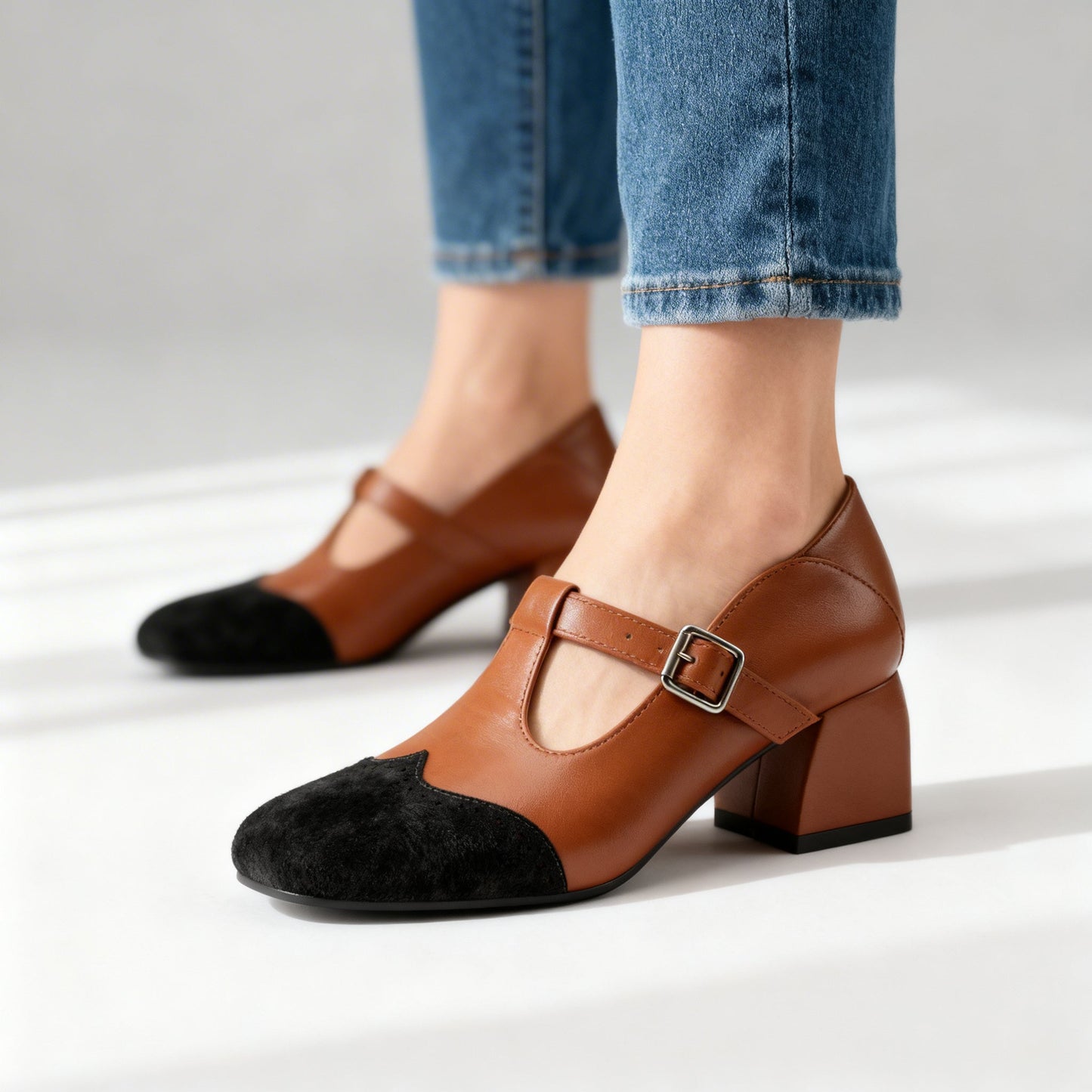 Damen Loafer mit T-Riemen und glattem Obermaterial Jully