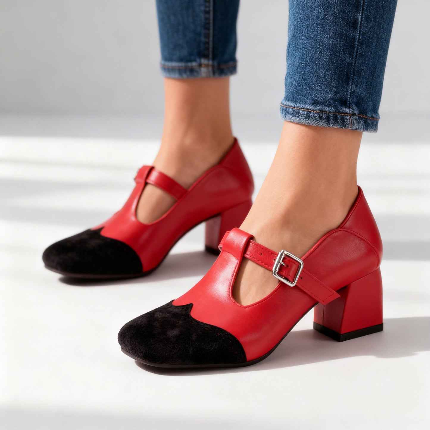Damen Loafer mit T-Riemen und glattem Obermaterial Jully