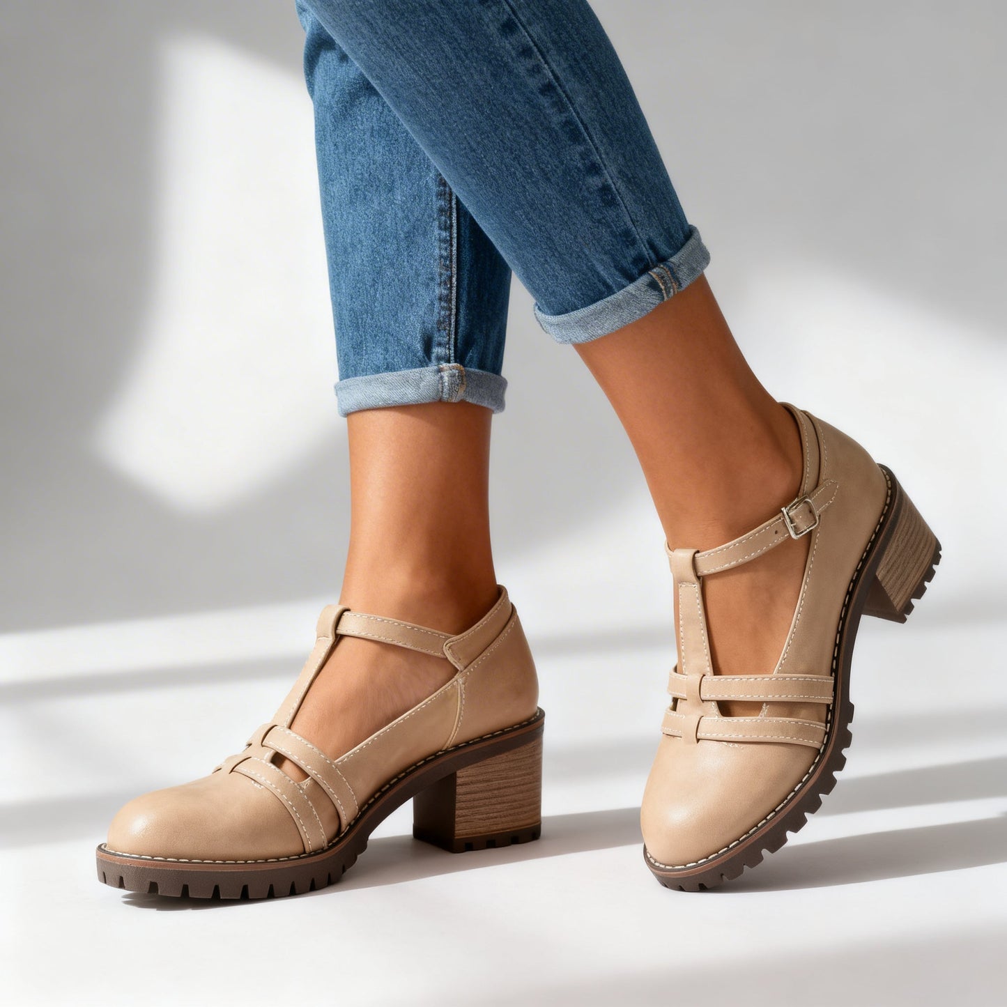 Damen Loafer mit T-Riemen und verstellbarem Schnallenriemen Jully