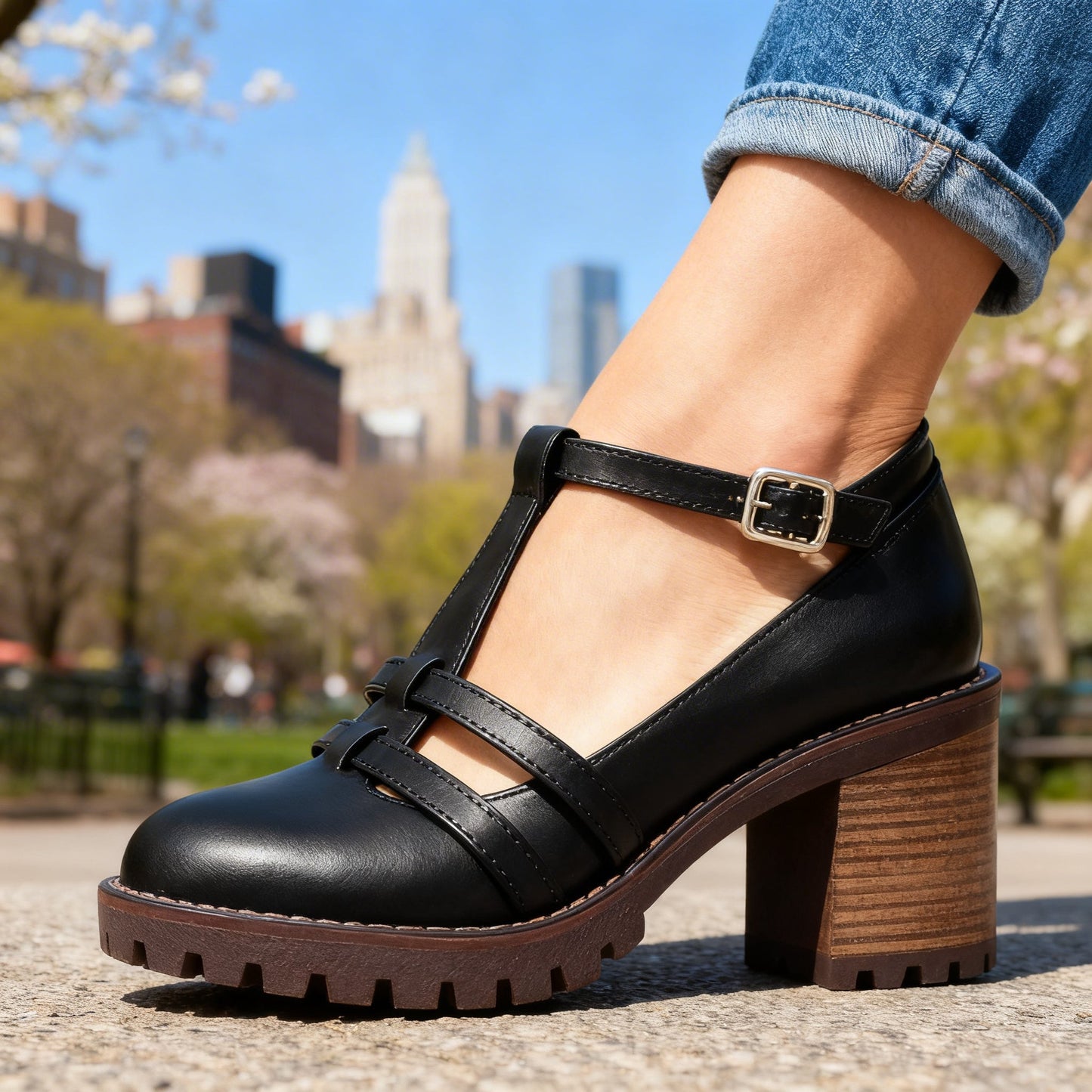 Damen Loafer mit T-Riemen und verstellbarem Schnallenriemen Jully