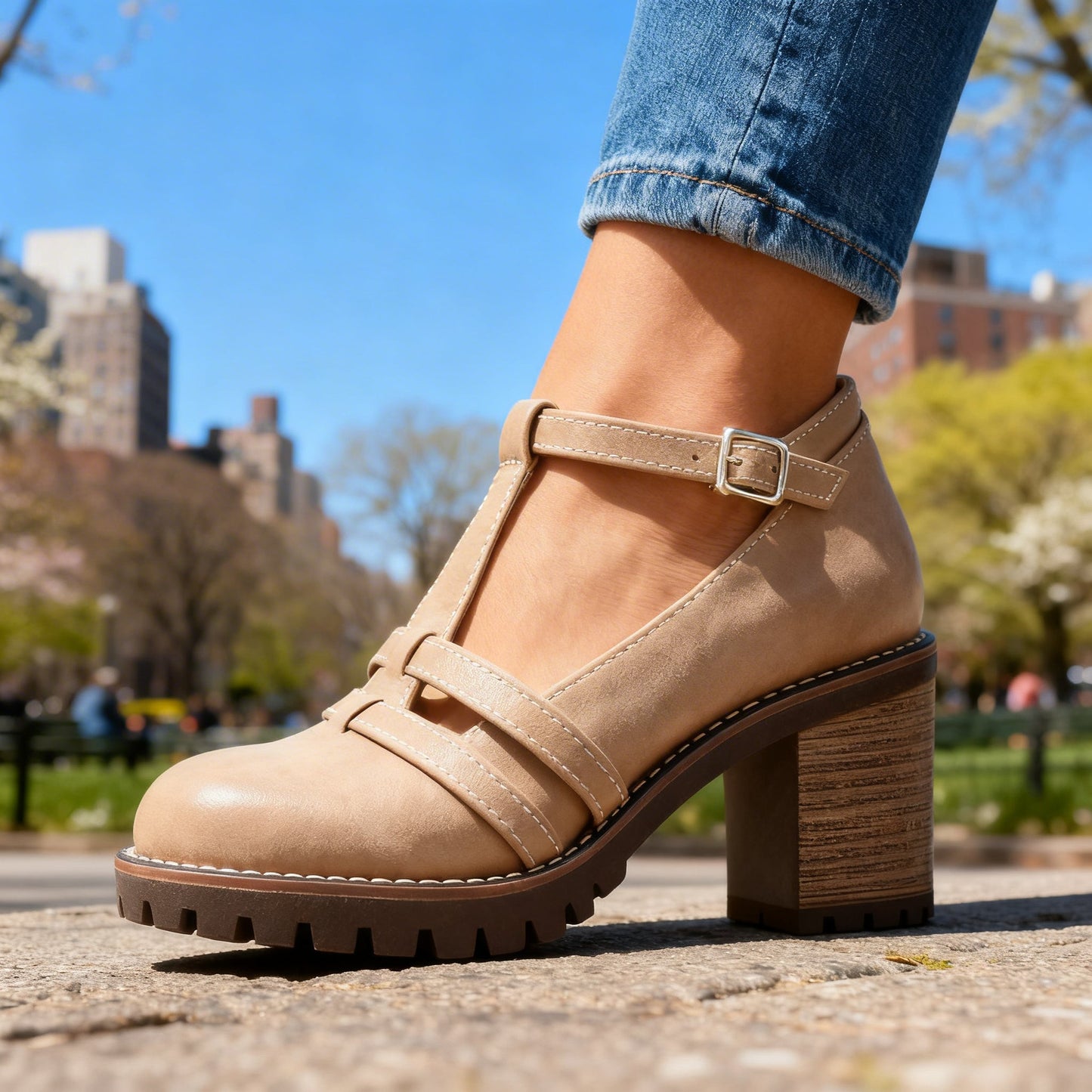 Damen Loafer mit T-Riemen und verstellbarem Schnallenriemen Jully