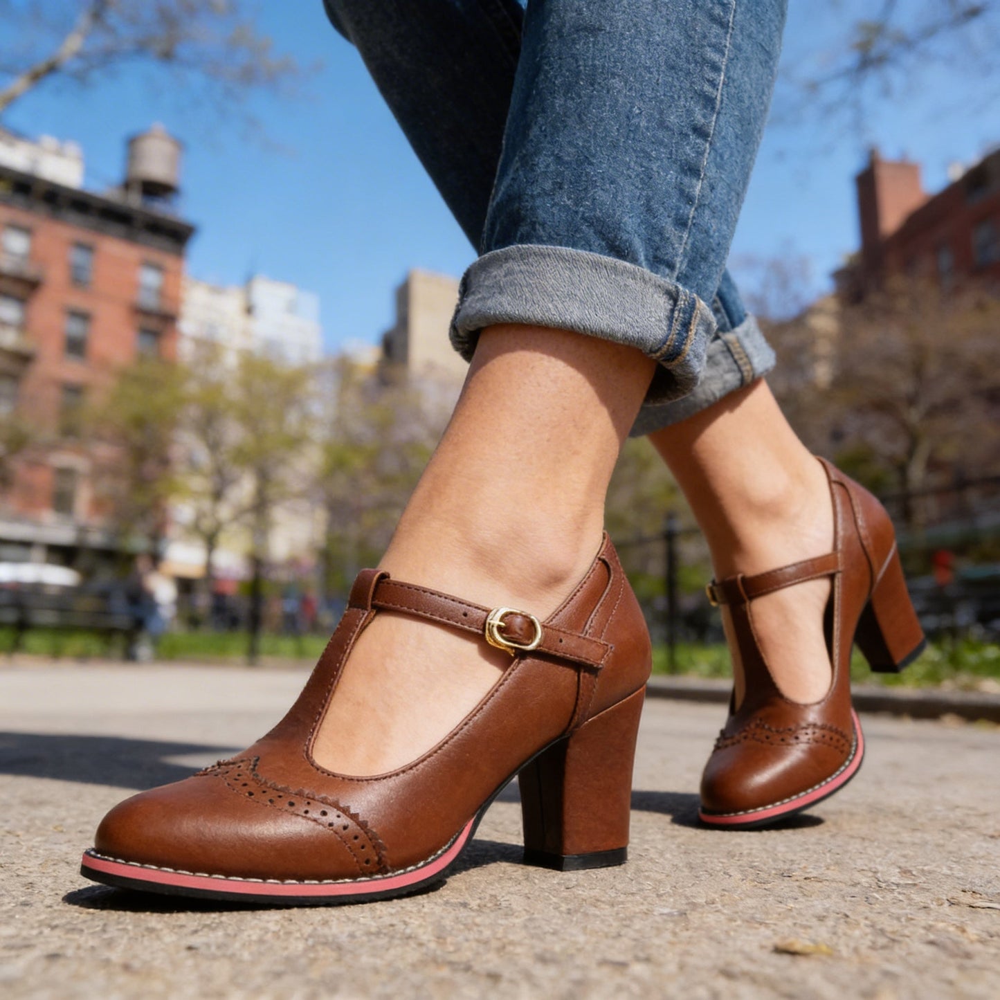 Damen Loafer mit T-Riemenschnalle und Absatz Jully