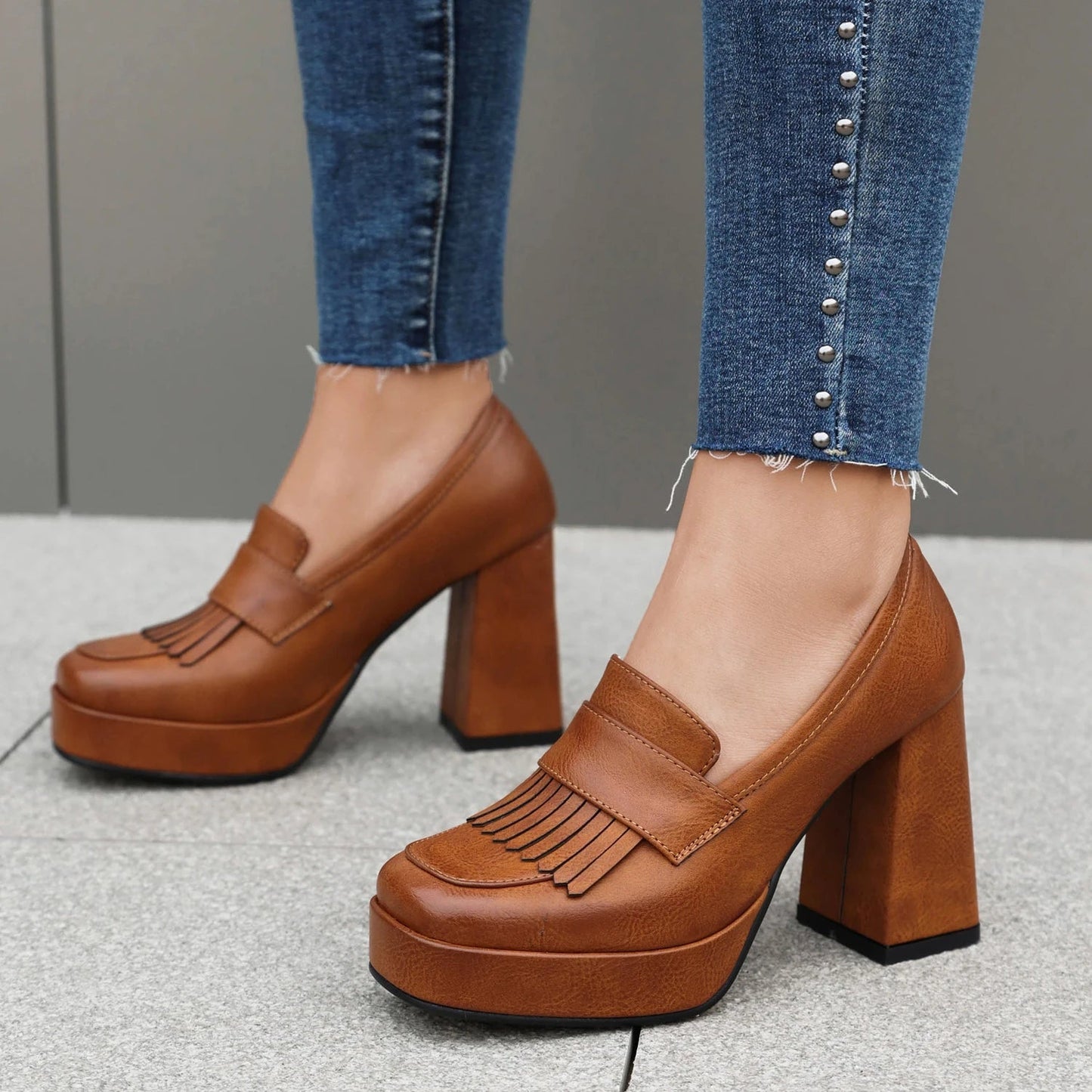 Damen Loafer mit klobigem Absatz aus veganem Leder Jully