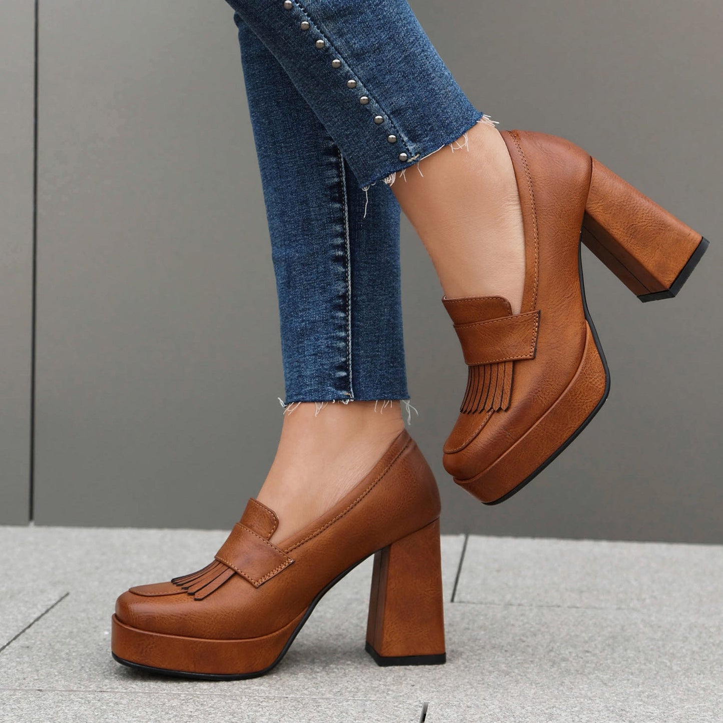 Damen Loafer mit klobigem Absatz aus veganem Leder Jully