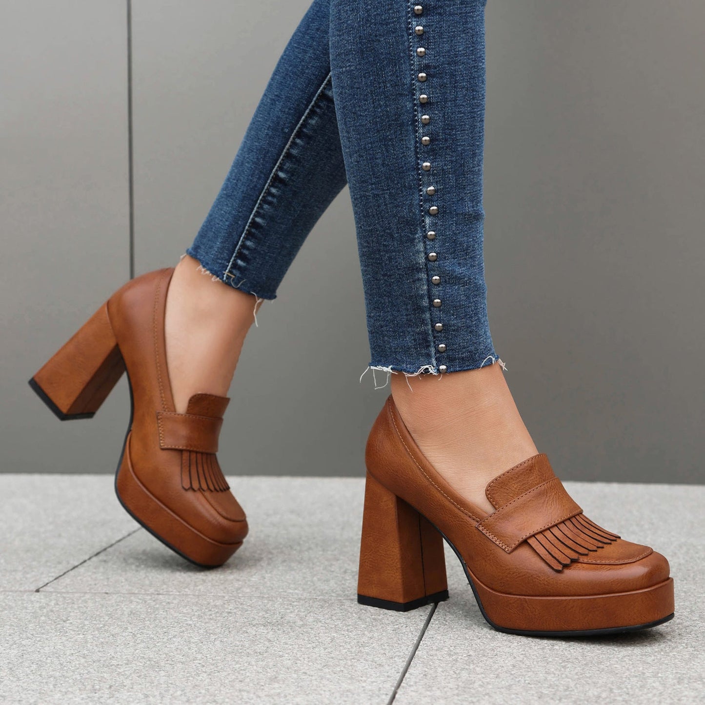 Damen Loafer mit klobigem Absatz aus veganem Leder Jully