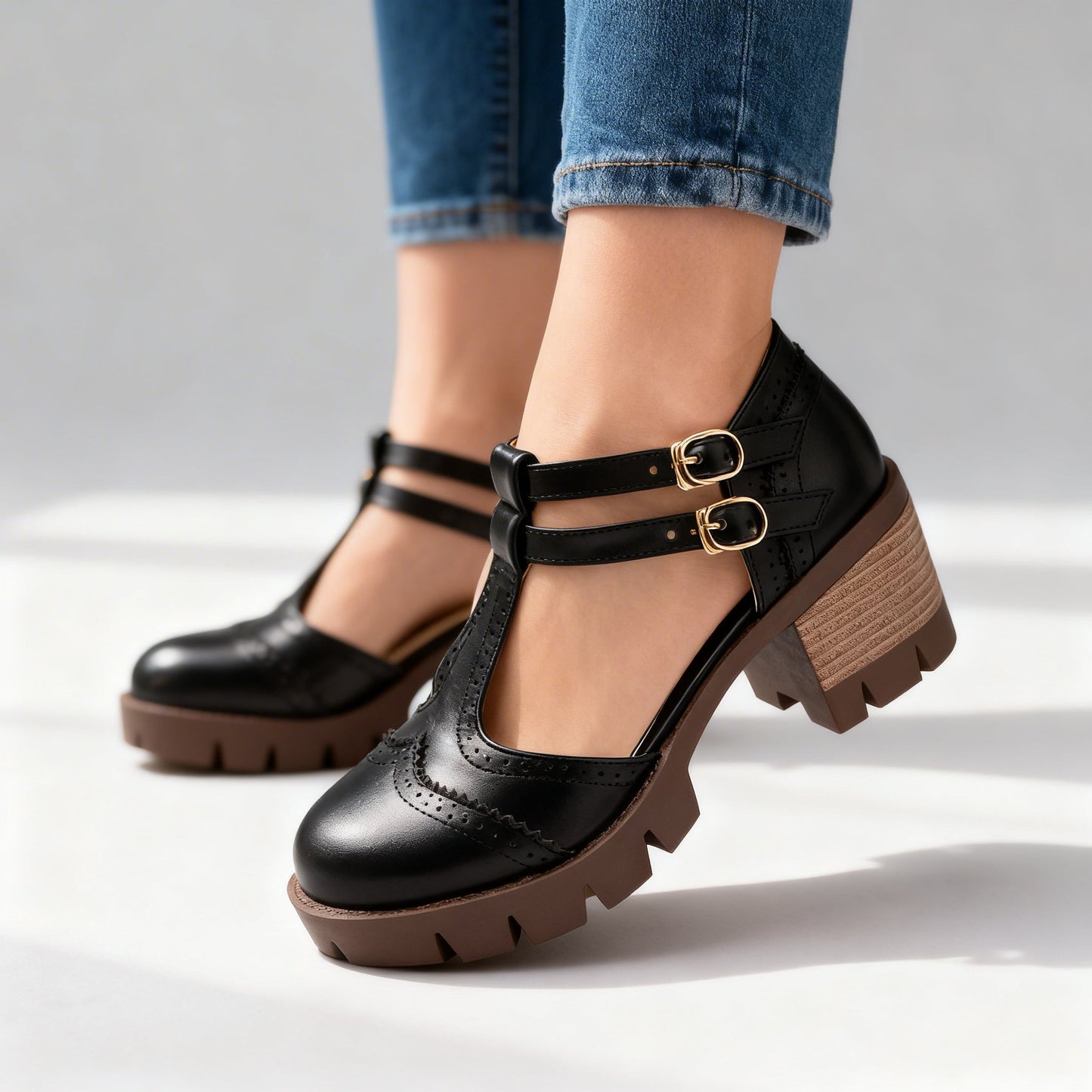 Damen Loafer mit verstellbarem Riemen in Schwarz Jully