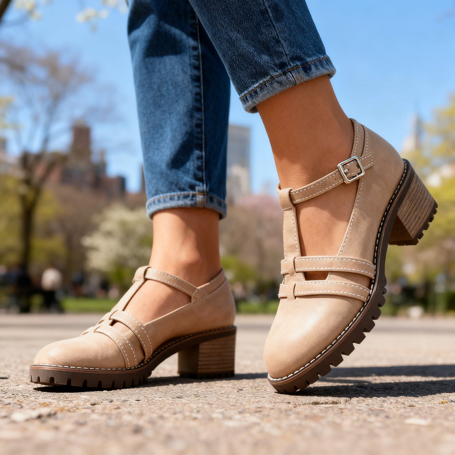 Damen Loafer mit verstellbarem Schnallenriemen in Schwarz Jully
