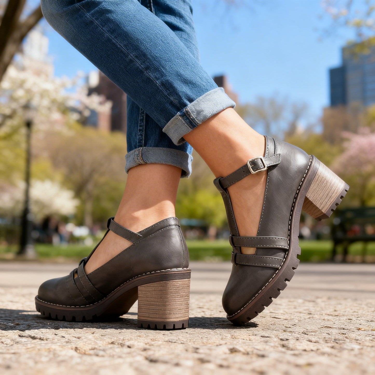 Damen Loafer mit verstellbarem Schnallenriemen in Schwarz Jully