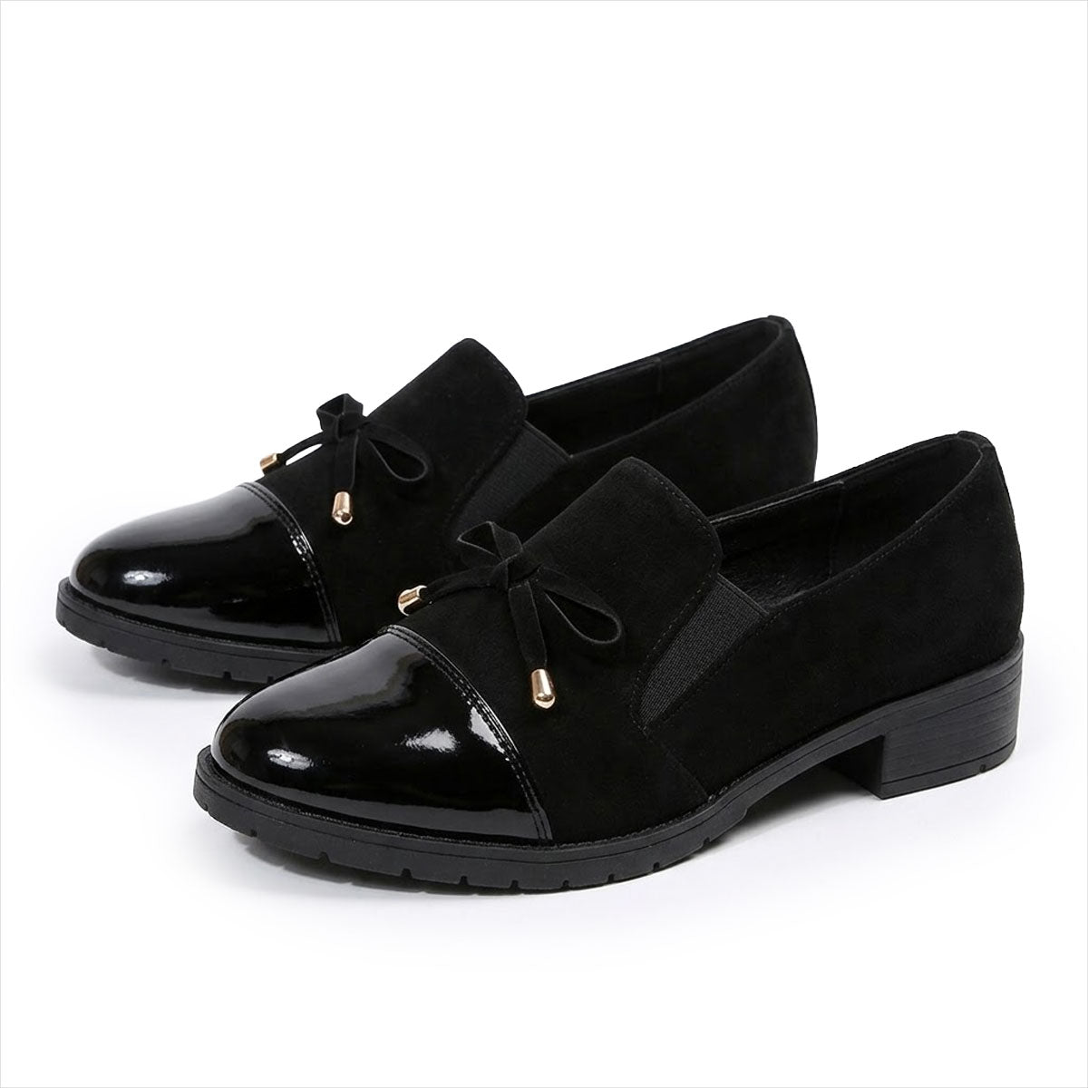 Damen Loafer schwarz mit Schleife und Lackspitze Jully