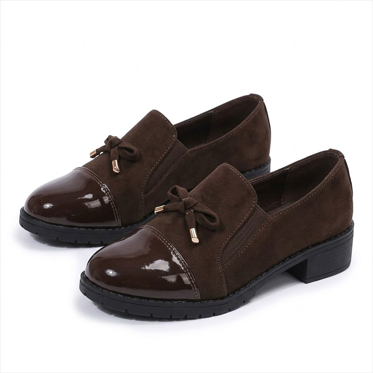 Damen Loafer schwarz mit Schleife und Lackspitze Jully