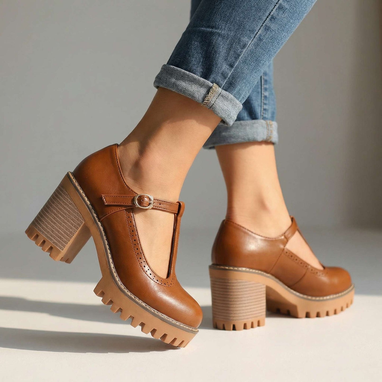 Damen Mary-Jane-Absätze mit T-Riemen und Fußgewölbeunterstützung Jully