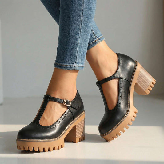Damen Mary-Jane-Heels mit T-Riemen und gepolsterter Innensohle Jully